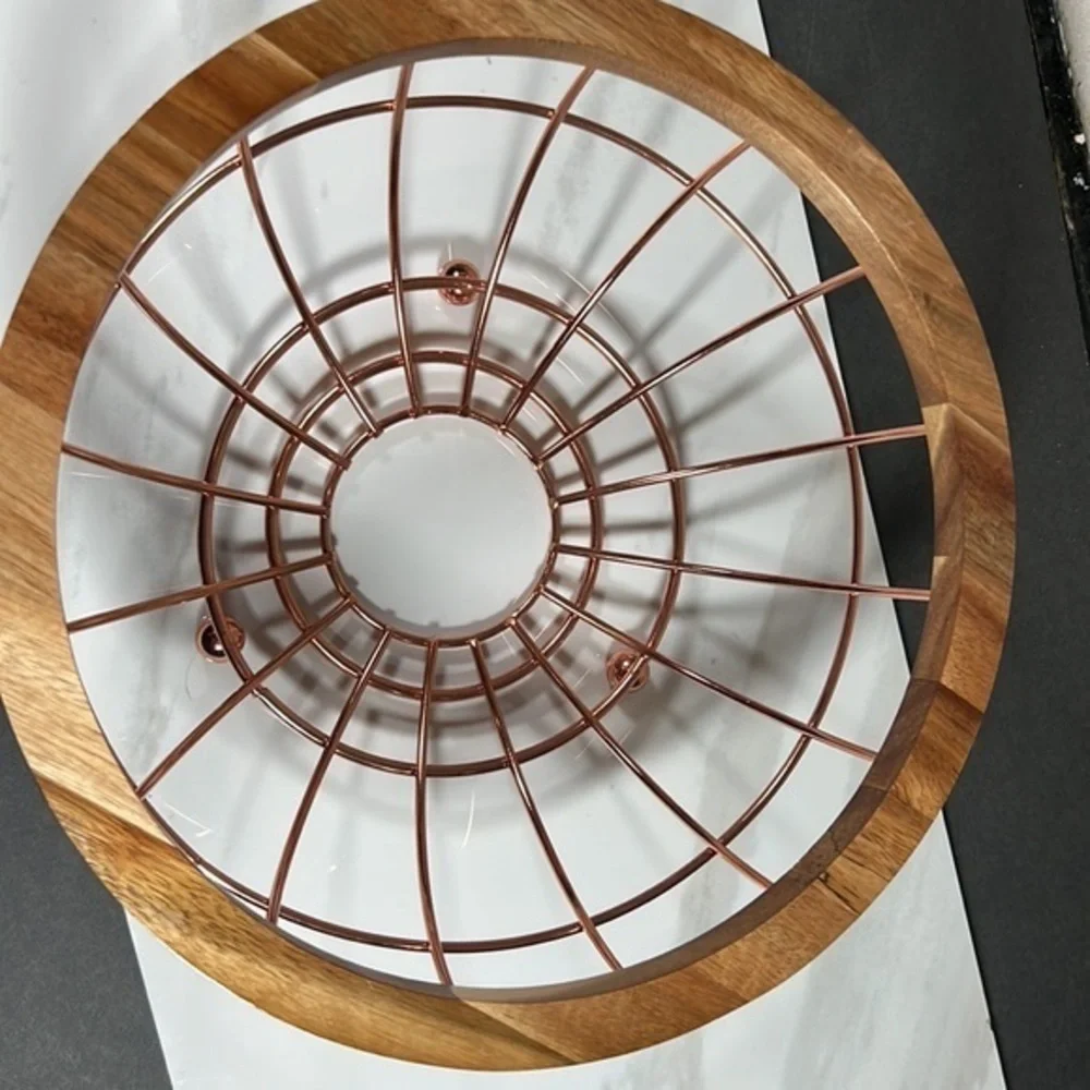 Acacia Wood and Wire‎ Fruit Basket with Copper Finish